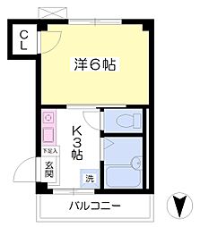 フォレスト内浜 1Kの間取図画像