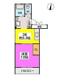 パークサイドM.B 1DKの間取図画像