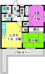 プラム・ハイツ1 2LDKの間取図画像