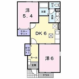 イースト　ヒルズIII 1階2DKの間取り