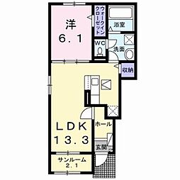 クラールＦＫIIＢ 1階1LDKの間取り