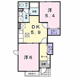 プレイス赤坂 2DKの間取図画像