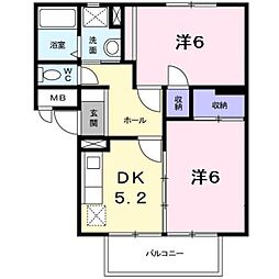 リバーサイドホーム 2DKの間取図画像