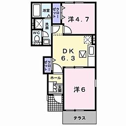 ヴィラージュ波風C 2DKの間取図画像