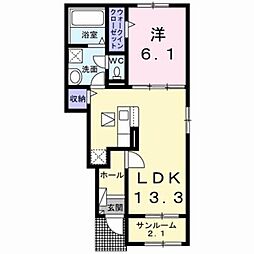 弥生桜IIA棟 1LDKの間取図画像