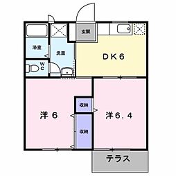 フェニックス徳吉B棟 2DKの間取図画像