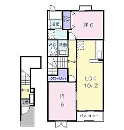 サニーコートＡ 2階2LDKの間取り