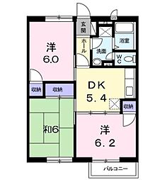 フローラルＹＭ 2階3DKの間取り