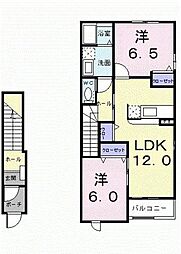 コーポＫ．Ｍ　V 2階2LDKの間取り