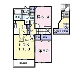 JR豊肥本線 新水前寺駅 バス13分 江津3丁目下車 徒歩4分の賃貸アパート 2階2LDKの間取り