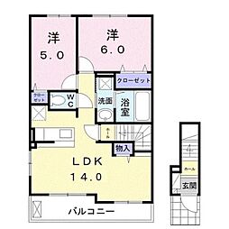熊本電気鉄道 亀井駅 徒歩12分の賃貸アパート 2階2LDKの間取り