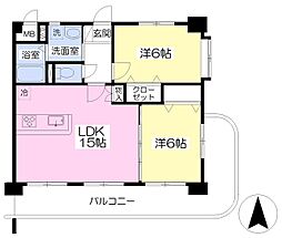 グレイスシャイン御幸 4階2LDKの間取り