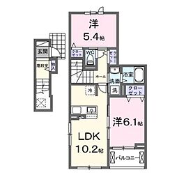 熊本市電A系統 田崎橋駅 徒歩30分の賃貸アパート 2階2LDKの間取り