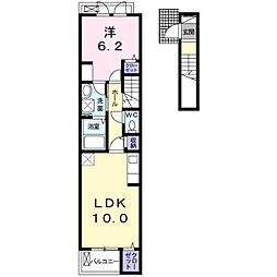 熊本市電A系統 田崎橋駅 バス9分 野中公民館前下車 徒歩3分の賃貸アパート 2階1LDKの間取り