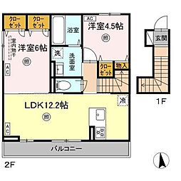 Ｄ−ｒｏｏｍ　ｍｏｎｉｃａ 2階2LDKの間取り