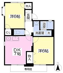 トゥインクル十禅寺Ｃ棟 1階2DKの間取り
