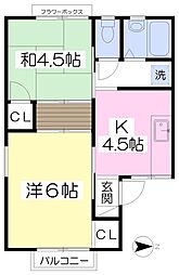 コーポ田迎 2Kの間取図画像