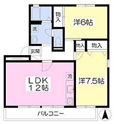 グレイスソシア・NB 2LDKの間取図画像