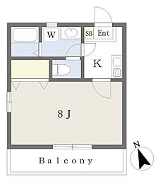 ウェルメゾン・フジ 3階1Kの間取り
