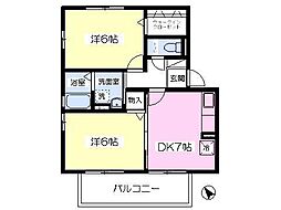 小田急小田原線 渋沢駅 徒歩25分の賃貸アパート 2階2DKの間取り