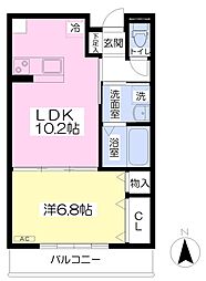 ＳＨＩＮＥＳ袖ヶ浜 2階1LDKの間取り