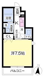 ブルーエール 1Kの間取図画像