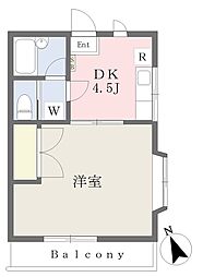 パインクレストヨシ2 1DKの間取図画像