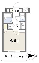 サウザー岡本 5階1Kの間取り