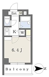 サウザー岡本 3階1Kの間取り