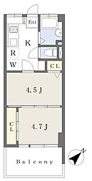 中野第三コーポ 2階2Kの間取り