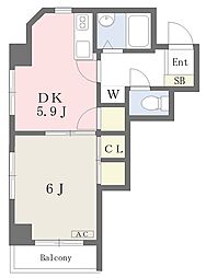 クレセントハイツ 1DKの間取図画像