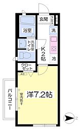 ヴィラキルシェB 1Kの間取図画像