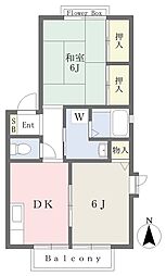 コーポプリムローズ 2DKの間取図画像