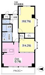 Ｅｍｉｎｅｎｃｅ　Ｃｏｕｒｔ 1階2DKの間取り