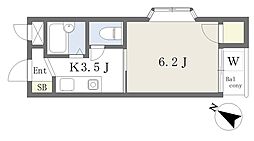 ハイツサンライズ 202 2階1Kの間取り