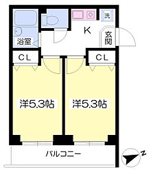 DORM淡路 2Kの間取図画像