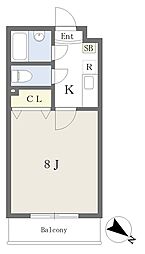 ヴェルフィオーレ嵐山 4階1Kの間取り