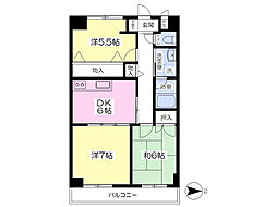 ノイシュロス御室南 6階3DKの間取り