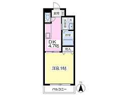 レクサス深草1号館 208 2階1Kの間取り