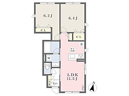 メゾンフルール　Ｂ棟 1階2LDKの間取り