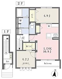 シュシュ馬場 2階2LDKの間取り