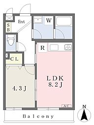 TheParkMaison御所西 1LDKの間取図画像