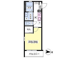 クリスタルコート 3階1Kの間取り