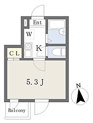 ワイズレジデンス五反野 2階1Kの間取り
