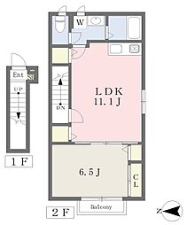 ヴェルドミールＢ棟 203 2階1LDKの間取り