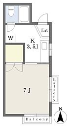 平野ハイツ1 1Kの間取図画像