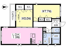 シャーメゾンアサミ 2LDKの間取図画像