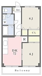 西武新宿線 東伏見駅 徒歩8分の賃貸マンション 3階2DKの間取り
