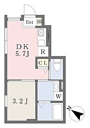 中央三丁目アパートメント新築工事 1階1DKの間取り