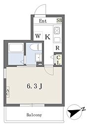 パリュールスヤマ 3階1Kの間取り